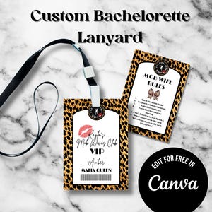 Bearbeitbare Mob Frau Junggesellinnenparty Druckbare Lanyard Canva Vorlage Mobster Hen Party Benutzerdefinierte Nachricht VIP Pass Zugriff auf alle Bereiche