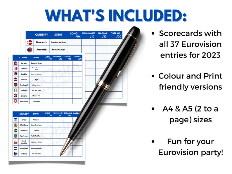 Eurovision Song Contest Scorecards 2023 All 37 Entries Etsy UK