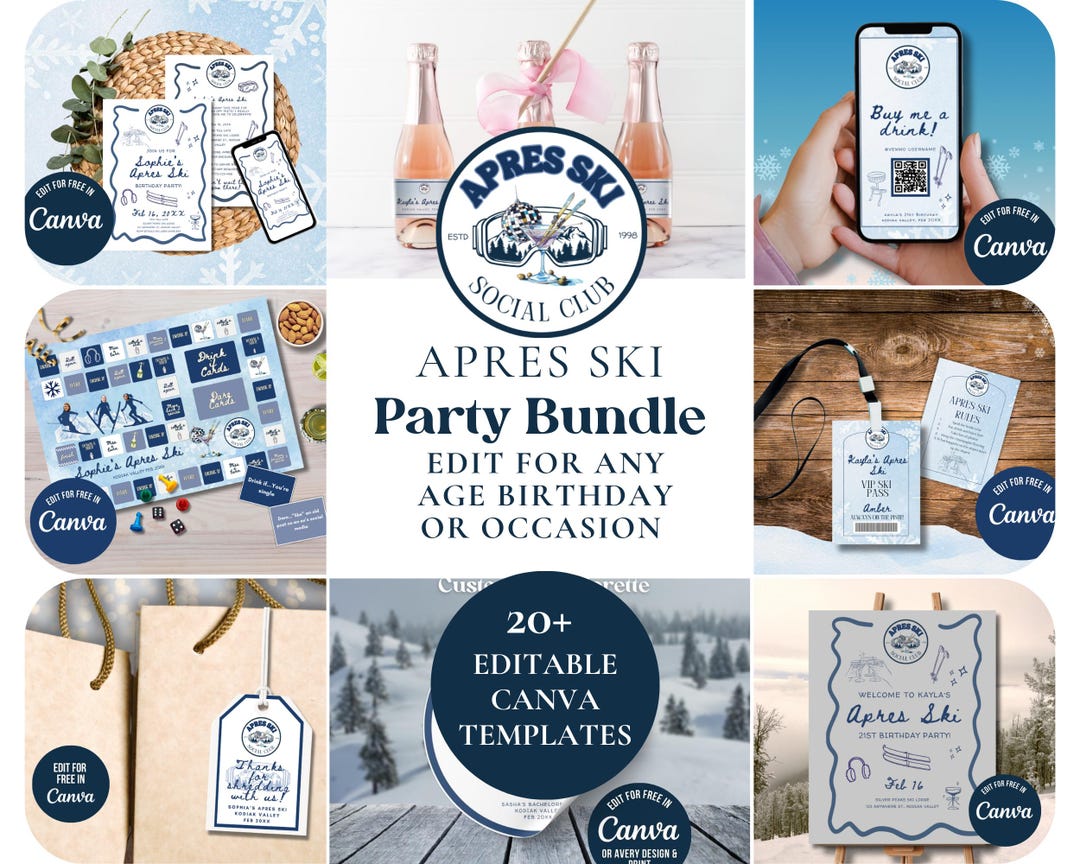 Apres Ski Birthday Party Bundle: Editable Invitations, Games, Favors ...