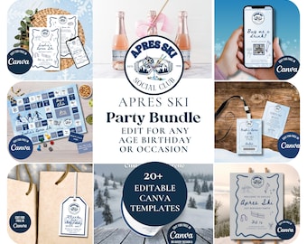Apres Ski Birthday Party Bundle: Editable Invitations, Games, Favors (Canva Template)