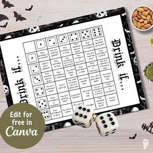 Halloween Drinking Dice Game: Adult Party Printable (Instant Download, Editable in Canva)