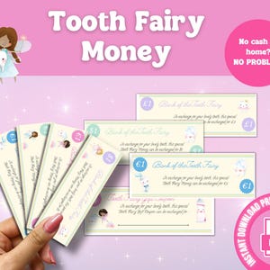 Tooth Fairy Money Printable: Dollar, Euro, GBP, Gift Coupon (Digital Download)