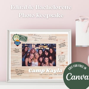Camp Bachelorette Photo Mat Editable Canva Template Printable Photo Frame Guestbook Memory, Keepsake Gift for Bride To Be, Hen Party