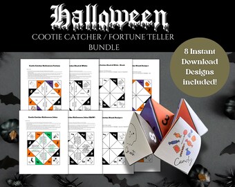 Pacchetto Halloween Cootie Catcher: gioco della cartomante, barzellette, modello vuoto (download immediato stampabile)