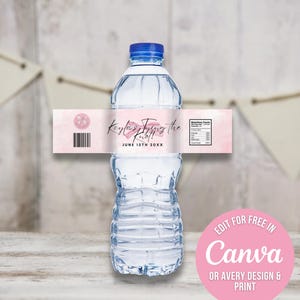 Editable She&#39;s Tying the Knot Bachelorette Party Water Bottle Label Canva Template, Hangover Kit, Pink Bow Hen Party Favor Water Bottle Wrap