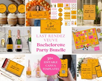 Last Rendez Veuve Bachelorette Party Custom Bundle, Champagne Hen Do Edit in Canva