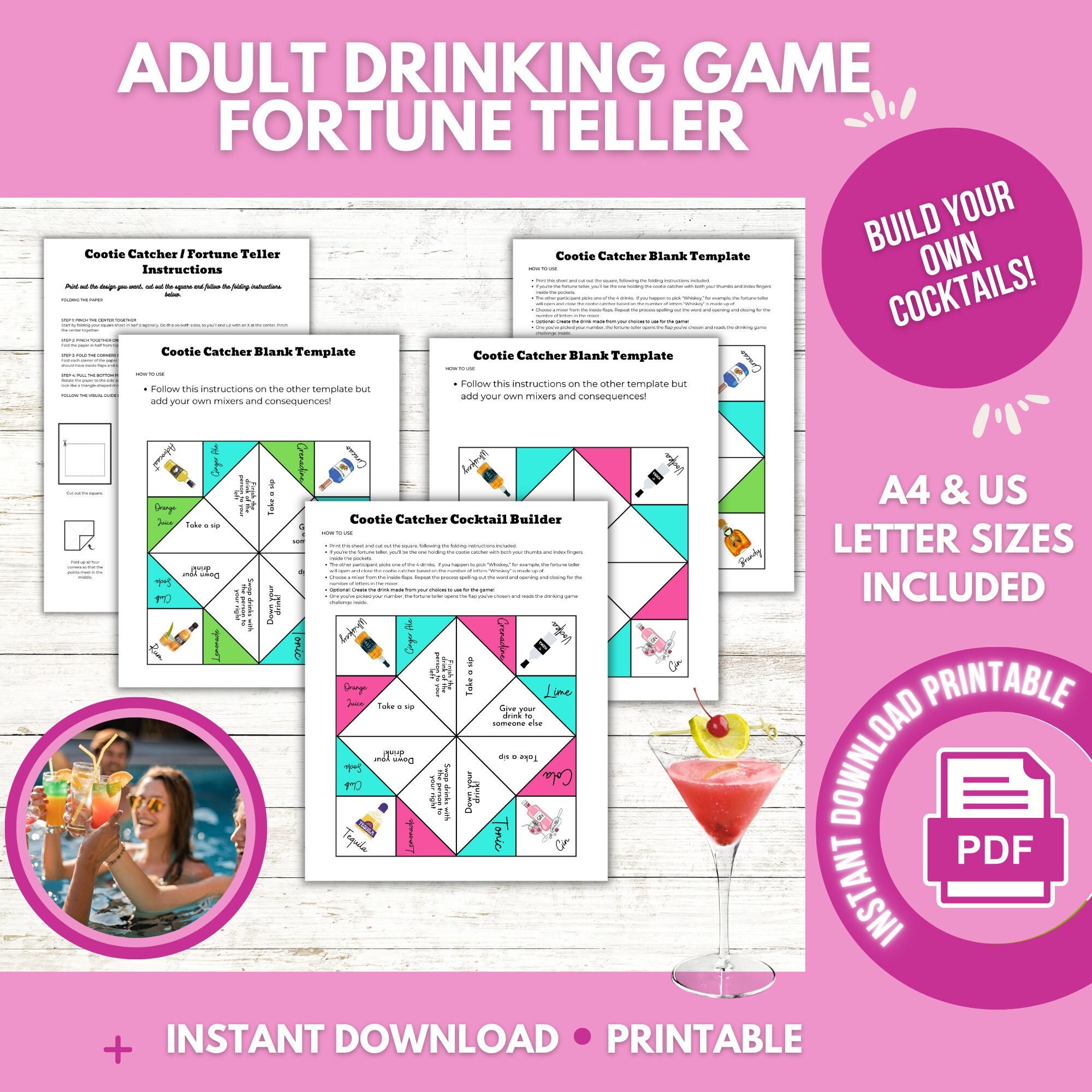 Adult Drinking Game Fortune Teller Cootie Catcher Chatterbox Etsy