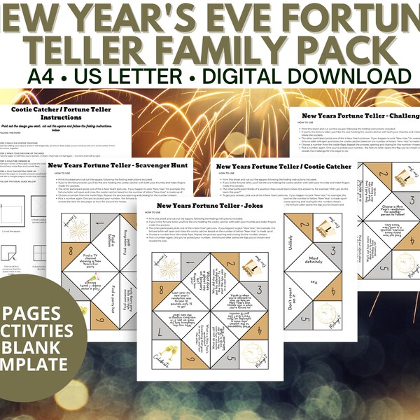 New Year's Eve Cootie Catcher Fortune Teller Fun Family Party Game - Instant Digital Download - Printable