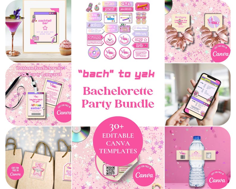 Y2k Bachelorette Party Bundle: Editable Canva Templates (Digital Download)