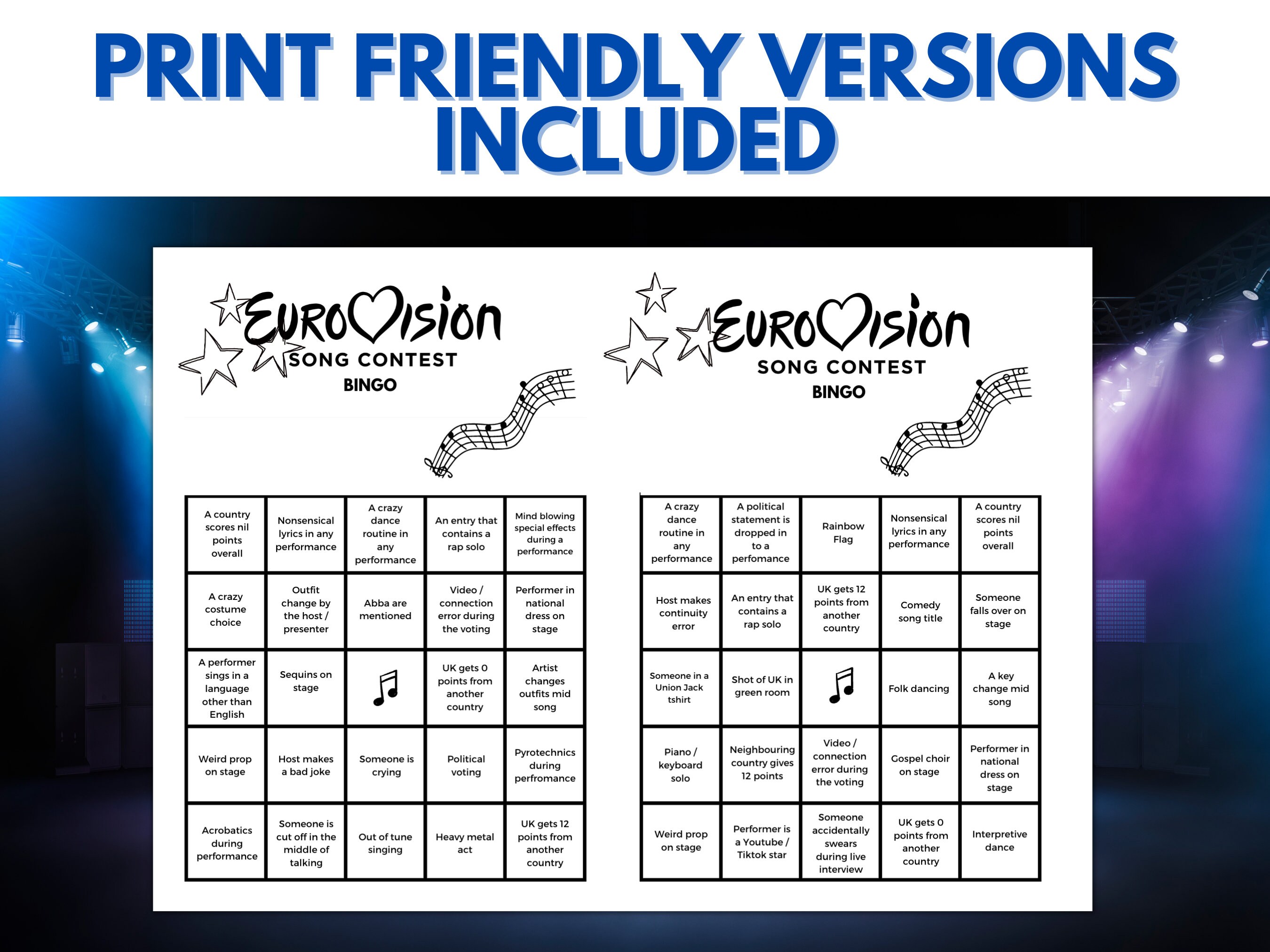 Eurovision Song Content Bingo Cards Eurovision Party Game Eurovision