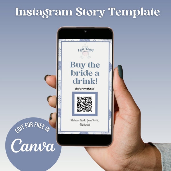 Editable Buy The Bride A Drink Bachelorette Party Instagram Stories Canva Template, Last Toast on the Coast Theme, Venmo QR Code, Paypal