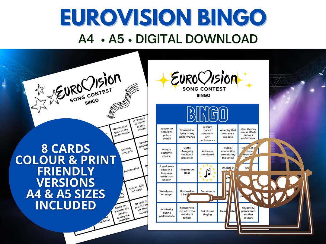 Eurovision Song Content Bingo Cards Eurovision Party Game Eurovision