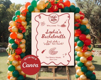 That's Amore Italian Hen Party Bachelorette Welcome Signs Editable Canva Template 4 sizes