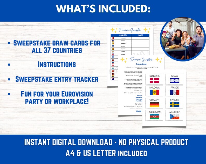 Eurovision Song Contest 2024 Sweepstake Kit Printable Party Game Office