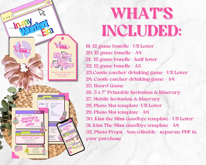 Y2k Bachelorette Party Bundle: Editable Canva Templates (Digital Download)
