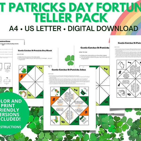 St Patrick's Day Fortune Teller Cootie Catcher Chatterbox Instant Download | Printable | Jokes Party Game Print at home Kids Activity