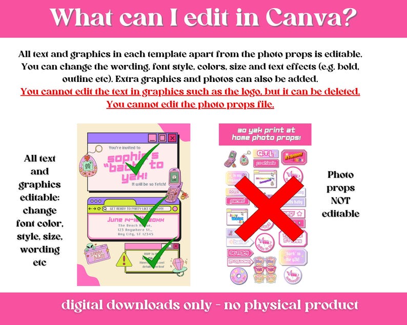 Y2k Bachelorette Party Bundle: Editable Canva Templates (Digital Download)