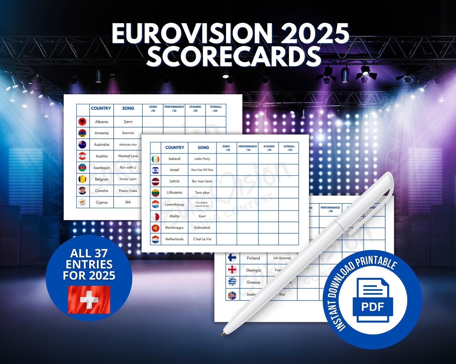 Scorekaarten Eurovisie Songfestival 2025 | Alle 37 inzendingen | Titels