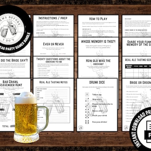 Ensemble de jeux de cerfs communs pour l'enterrement de vie de jeune fille, infusions avant de commencer, jeux à boire sur le thème, carte de pointage sur la bière artisanale, jeux brise-glace imprimables téléchargement immédiat