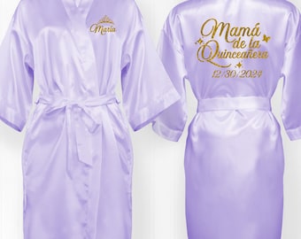 Mama de la Quinceanera Satin Robe, Personalized Mis XV Mom Robe