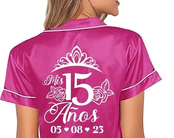 Mis Quince XV Pajama 4pcs set, FREE Personalization, Mis quince satin robes, sweet 16 Pjs, Cute gift Pjs, Mis XV squad