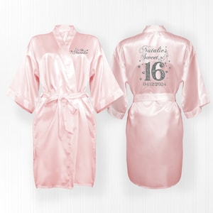 My Sweet 16 Black Satin Robe, Mis Quince, FREE personalization, Mis quince satin robes, sweet 16 getting ready satin robe.