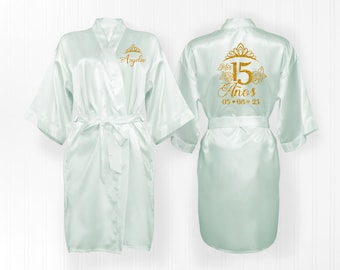 Personalized Mis Quince Satin Robe, Sweet 15 Keepsake