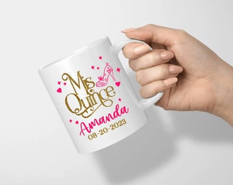 Set of 12, Mis Quince Años Personalized Coffee Mug 11 oz favors, Mug Personalized with Name, 15th Birthday Coffee Mug Favors