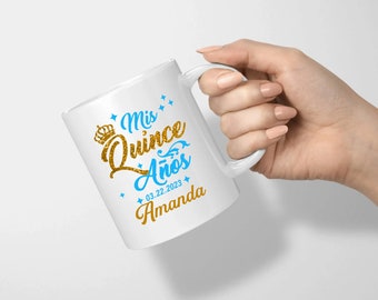 Set of 24, Mis Quince Años Personalized Coffee Mug 11 oz favors, Mug Personalized with Name, Tazas para quinceañeras personalizadas