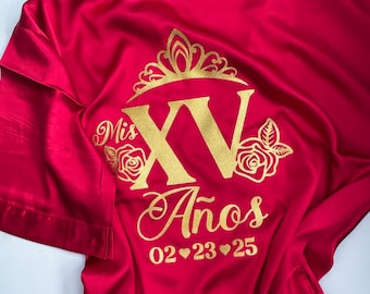 Personalized Wine Satin Robe, Mis Quince Anos, XV Robe