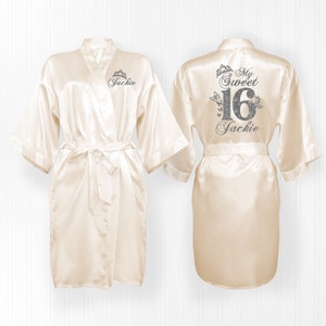My Sweet 16 Champagne Satin Robe, Mis Quince, FREE personalization, Mis quince satin robes, sweet 16 getting ready satin robe.