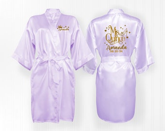 Mis Quince XV Lilac Satin Robe, Mis Quinceanos, FREE personalization, Mis quince satin robes, sweet 16 getting ready silk robe, Quince gift