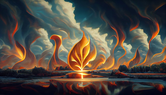 Download Abstract Painting of a Large Wave with Fire and Flames