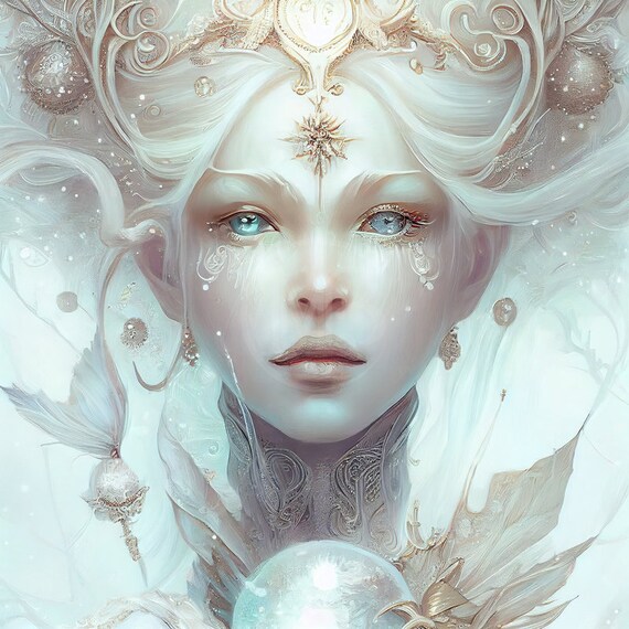 美しい雪の女王のプリント2枚セット、AI生成ウォールアート 美しい雪の女王のプリント2枚セット、AI生成ウォールアート