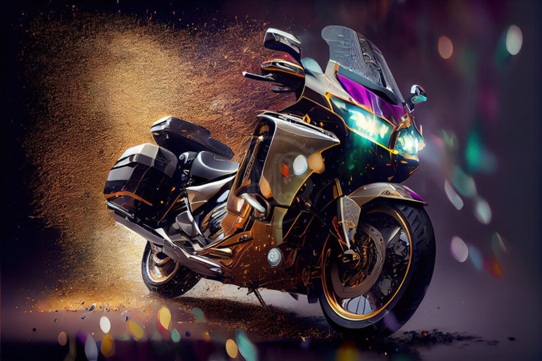 Honda Goldwing Particles and Confetti Floating Print, AI Generated Wall