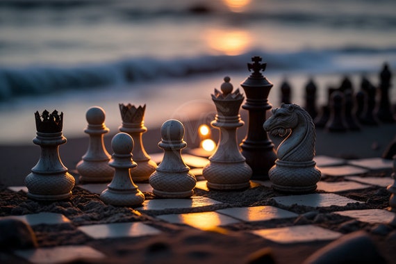 Set of 2 Chess Set on the Shore of a Beach in Early Morning - Etsy Hong Kong
