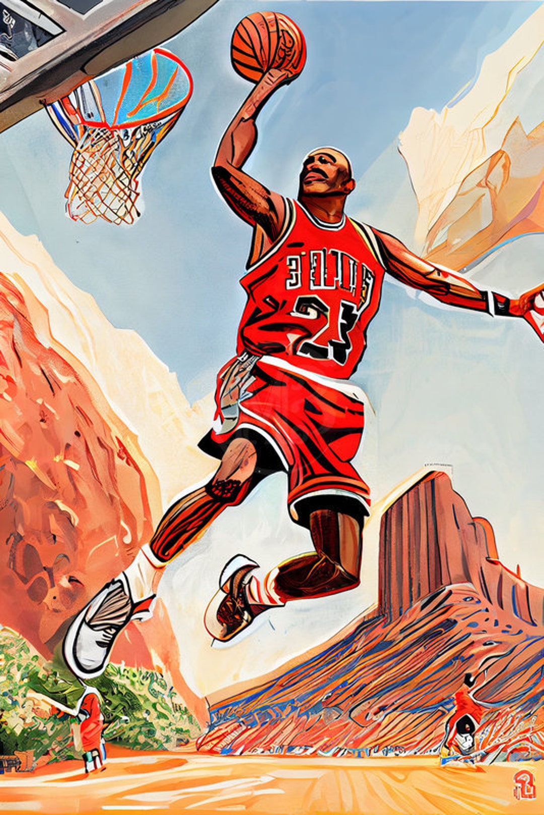 Michael Jordan Basketball Dunk Print AI Generated Wall Art Basketball  Photography Comic Art Western Illustration Digital Download 