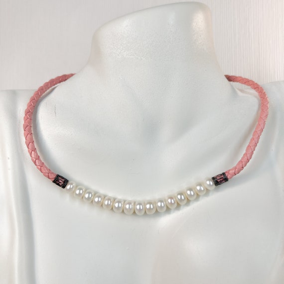 Vintage Pink Braided Leather, Reshwater Pearl & S… - image 10