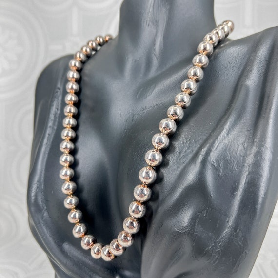 Vintage Large Bead Beaded Necklace - Rose Gold Gu… - image 1