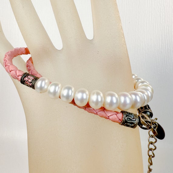 Vintage Pink Braided Leather, Reshwater Pearl & S… - image 4