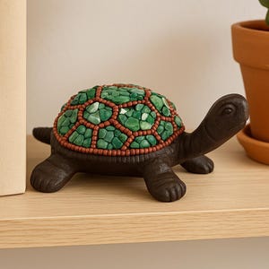 DIY Mosaic Turtle Kit | Garden Decor Craft Gift | Cast Iron Outdoor Art with Seashells | Fun DIY Project for Adults & Teens