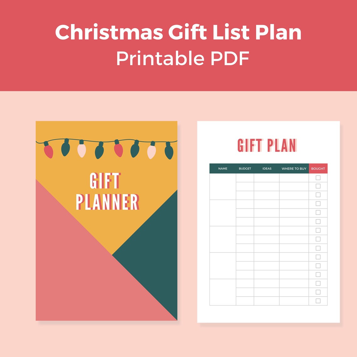 Printable Christmas Gift List Planner // Digital Instant Download Gift ...