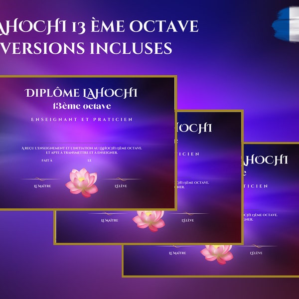 Diploma, Certificate, Attestation Lahochi 13th Octave blank to fill out. French and colors for teaching and training.