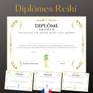 Diploma de Reiki en Francés, Reiki USUI. Maestro de Reiki, Formación de Reiki, Diplomas de Reiki descargables para imprimir. Personalización gratuita.