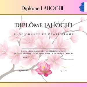 Diploma, Certificate, Blank Lahochi Attestation to fill out. In French and colors for teaching and training. PDF to print.