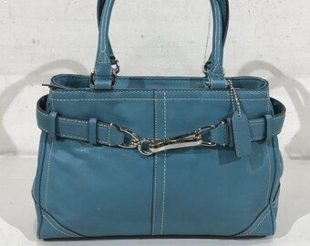 Coach Authentic Teal Leather Handbag - Etsy Coach Authentic Teal Leather Handbag - Etsy