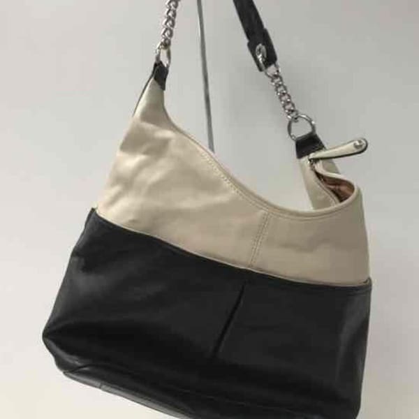 Tignanello Black and Tan Leather Shoulder Bag