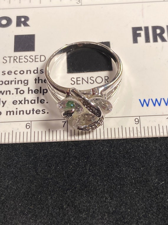 Three clear stone Floating ring set in silver tone - image 8