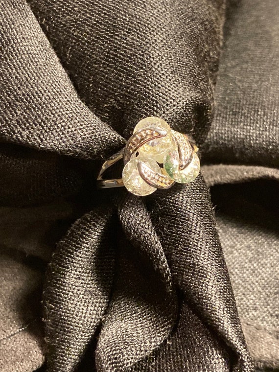 Three clear stone Floating ring set in silver tone - image 4