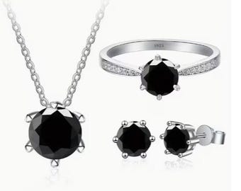 Black Moissanite Jewelry Set, Ring Size 6, GRA Certified
